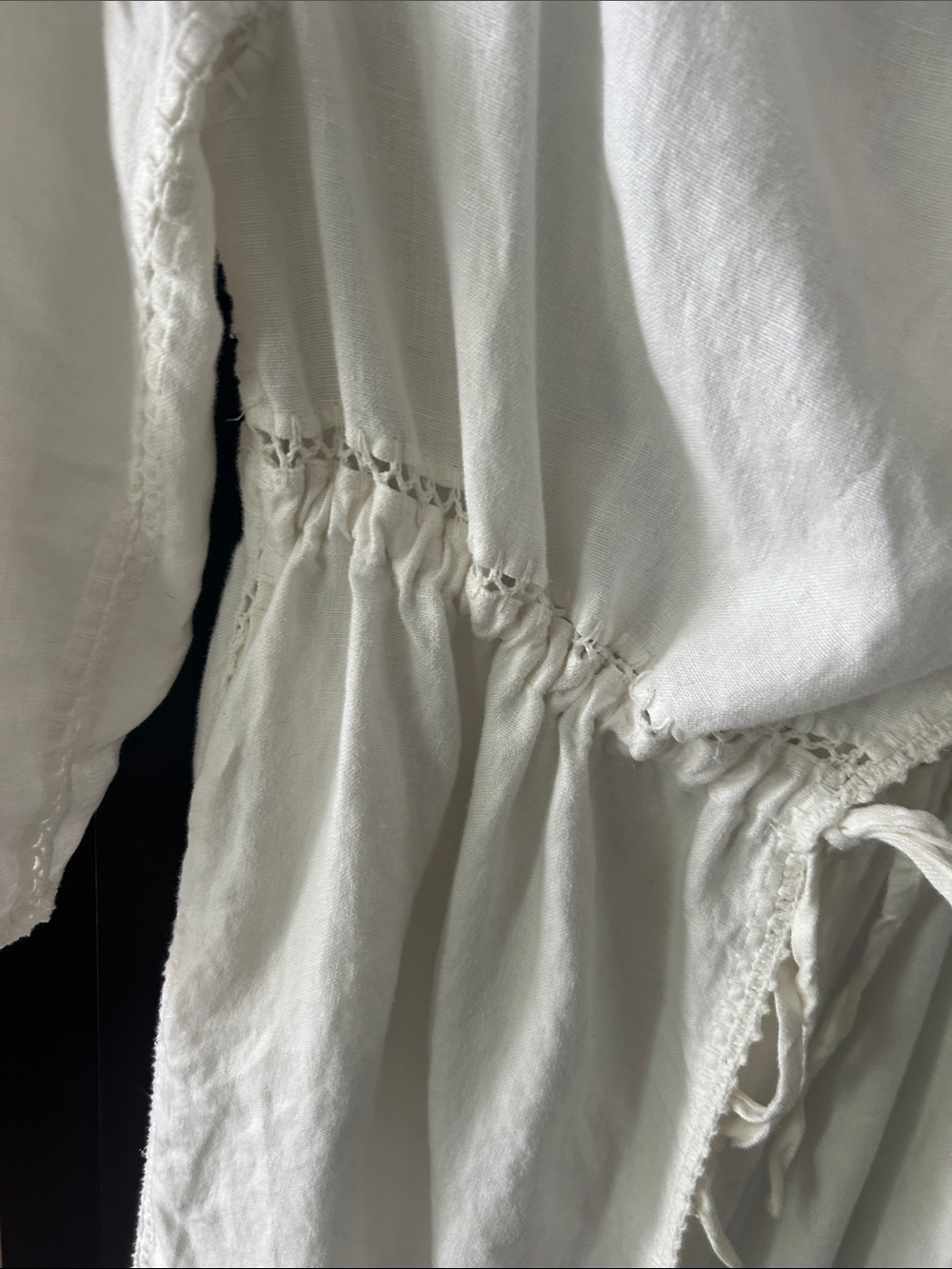 Zara White Linen Open-Front Robe with Drawstring - Picture 2 of 7